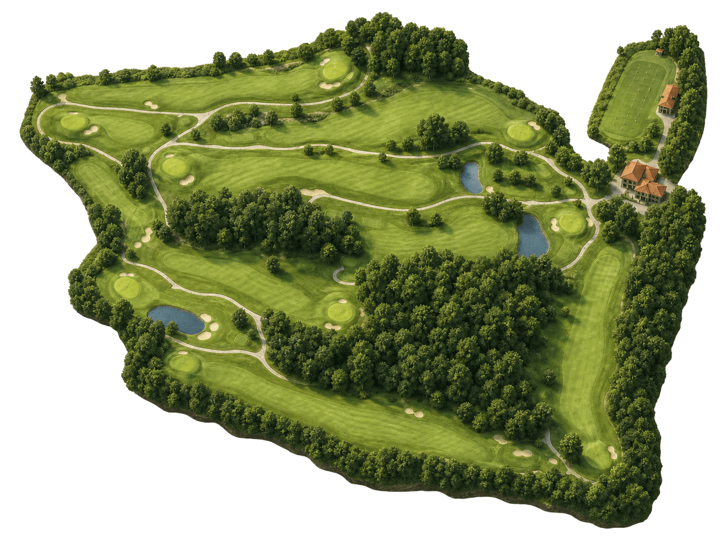 Illustrated three-dimensional overview of High Pointe Golf Course showing all 9 holes