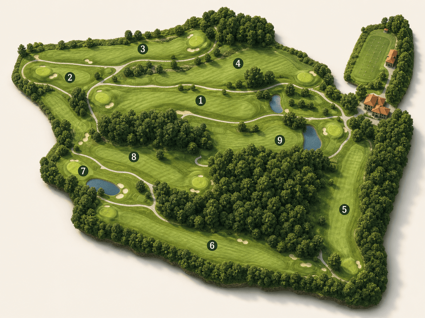 Illustrated overview of High Pointe Golf Course's nine-hole layout